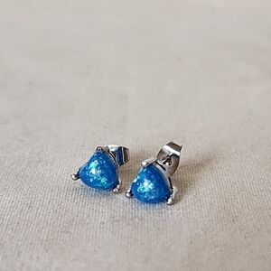 Faux Blue Opal Heart Studs Earrings